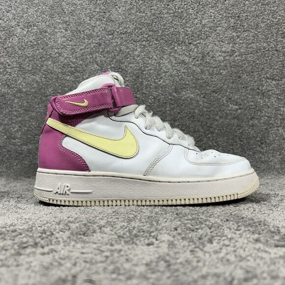 Nike Air Force 1 Mid GS Trainers DH2933-100 White Pink Kids Size 6Y Shoes Used - Picture 1 of 12